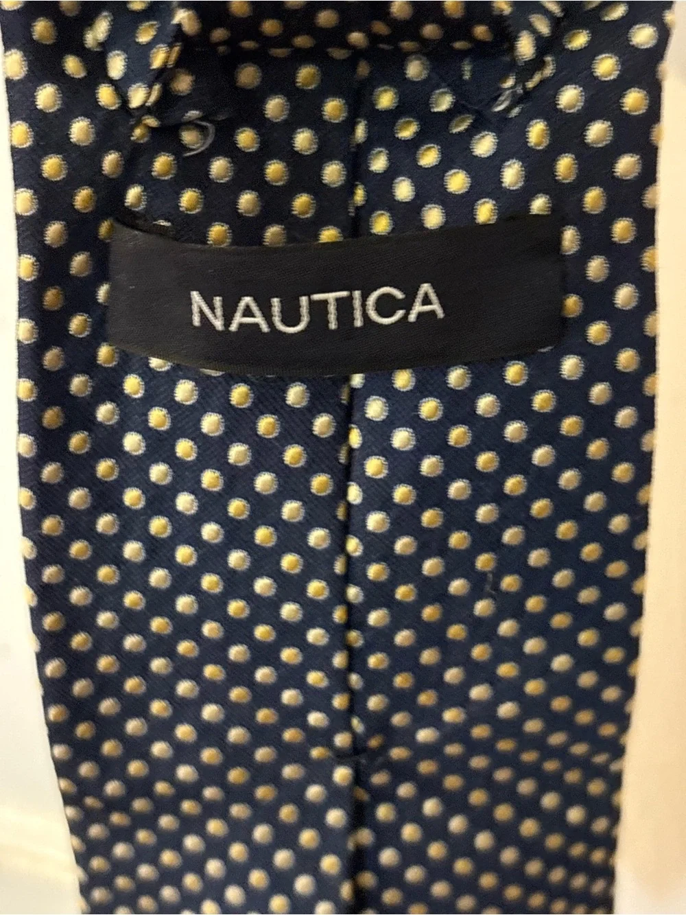 Nautica NEW Navy Silk Tie with Gold Polka Dots
